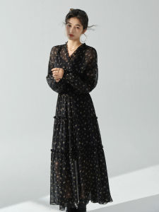 French Tea Rest Elegance Waist-High Spliced Full Skirt Dress