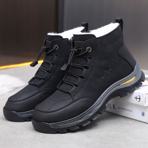 Winter Cotton Shoes Men Middle-Aged Elderly Thickened Fleece-lined High Top Ankle Boots Heattech Waterproof Snow Boots Wool Dad Shoes