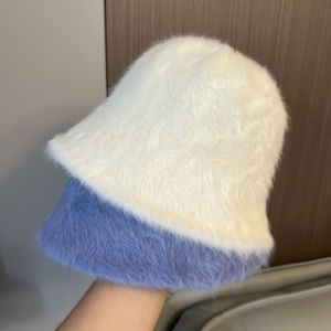 South Korea Rabbit Fur Bucket Hat Female Plain Face Little Wild Heattech Face-Covering Hat Cute Japanese Style Furry Bucket Hat Tide