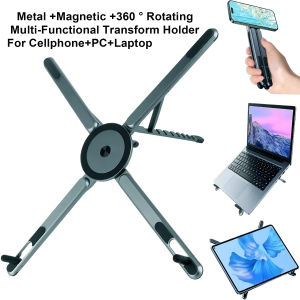 Adjustable Laptop Stand 3-in-1 Foldable Metal Stand Multifunctional Magnetic Phone Holder Tripod for iPhone iPad MacBook Tablet