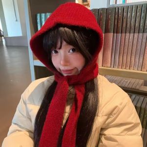 Korean Knitted Beanies Cap For Men Women Winter Warm Hooded Hat Neck Collar Scarf Cap Ski Beanie Cold Hats Balaclava Caps Bonnet