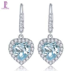 Lohaspie Jewelry Pure 4.8 Carats Solid Sterling Silver 925 Drop Earring Natural Sky Blue Topaz Garnet Drop Earring Heart Cut Gemstone Sky Blue Topaz Earring For Women Jewelry