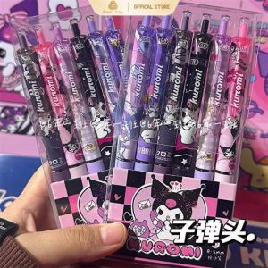 [6Pcs/Set] Japan Cartoon Sanrio Kuromi Neutral Pen Cute Press Type ST Neutral Pen Student Writing Stationery 0.5mm Pen Ball Pens Head Black Carbon Pen High Appearance Girl Heart Cute Pen