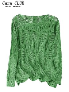 Cara Club Plus Size Hollow-out Knitted Blouse Female Summer Fat Sister mm Loose Slimming and All-Matching Sun Protection Top
