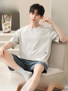 Miiow | Catman Teen Summer Lightweight Short Sleeve Sleepwear Casual Home Clothes For Men Big Size 2025 New Style Polyester Blend