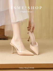 Suede Leather High Heels Half Slippers Thin Heel Womens Summer Outdoor Wear Pointed Toe Autumn Winter Korean Style Sandals