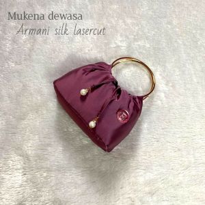 mukena dewasa Armani silk polos lasercut mukena 2in1 dilengkapi tas traveling