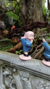 Bộ Tượng 4 Chú Tiểu Múa Võ Áo Xanh