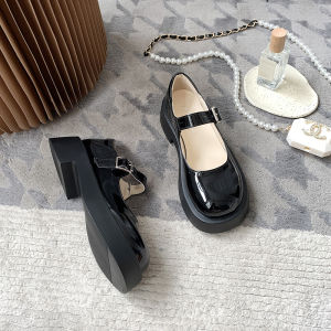 2022 New Spring-Summer Shallow Water French Retro JK Japanese Style Black Mary Jane Shoes for Women with Thick Soles and One-Word Buckle