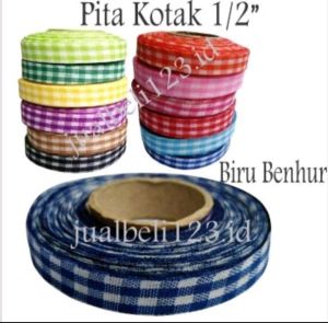 Pita Kain Motif Kotak 1.25 cm atau 1/2 inchi