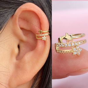 1Piece Geometry Crystal CZ Leaf Clip Earring For Women Without Piercing Punk Vintage Star Ear Cuff Wrap Adjustable Jewelry