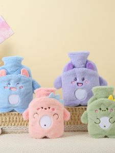 Portable Thickened Rabbit Fur Plush Winter Heated Water Bottle Cute Cartoon Monster Hand Warmer Refillable Burst Proof Washable