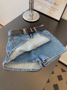 Quần Short Denim Cạp Cao Dáng Chữ a Rộng Rãi Thường Ngày Mùa Hè 2025 Phong Cách Hàn Quốc Quần Jeans Nữ Thiết Kế Nhỏ