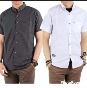 BRONSEN PAKET 2 PCS CUMA 50RIBU KEMEJA POLOS PRIA LENGAN PENDEK READY JUMBO M L XL 2XL 3XL
