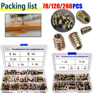 70/120/260pcs Threaded Inserts Nut Combination Tool Kit for Wooden Furniture Hexagon Socket Screw Connectors Bolt Fastener