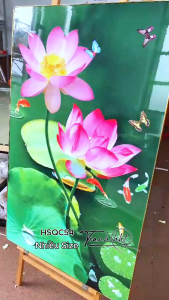 Tranh tráng gương hoa sen tranh sen nghệ thuật Tranh hoa sen cá chép phong thủy tài lộc tráng gương treo tường HSQC54