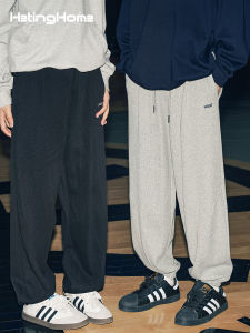 HetingHOME | Hetinghome Loose Fit Sport Pants For Couples Autumn Trendy Baggy Mens Genderless Cuffed Trousers Youthful Elastic Waist Cotton Polyester