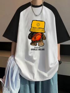 Áo Thun Nam Tay Ngắn Mùa Hè 2025 INS Thời Trang Mỹ Đen Trắng Dệt Kim Cotton Nguyên Chất Tay Lửng in Họa Tiết Thường Ngày