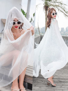 White Silk Scarf Thin Long Square Dance Womens Style Summer Sunshade Beach Towel Spring Autumn Multifunctional Polyester Fiber
