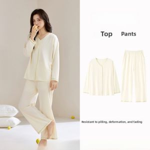 MiiOW | Womens Modal Long Sleeve Long Pants Sleepwear Set Cool Sensation Outdoor Wear Summer Chinese Style Sweet Cute Series Home Clothes