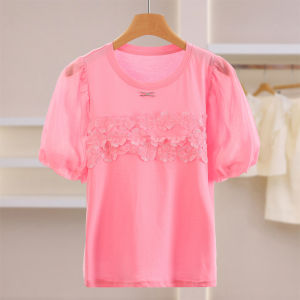 Embroidered Flower Bubble Sleeve T Shirt