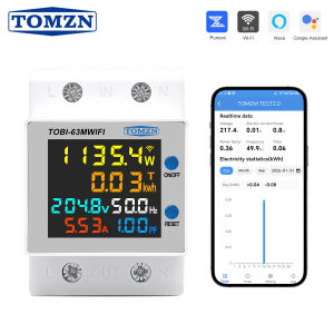 TOMZN 6IN1 Meter WIFI Smart Circuit Breaker Voltage Current Power Bidirectional Energy Frequency PF 85-265VAC 63A 16kW