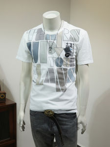 Clearance Special Offer Cotton and Linen Short-Sleeved T-shirt Men Summer New Arrival Contrast Color Letters Print round Neck Trend Silm Tops