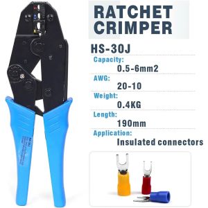 HS-30J Professional Insulated Wire Terminal Connector Ratchet Crimper Wire Crimping Tool Crimping Pliers 20-10AWG (0.5-6mm²)