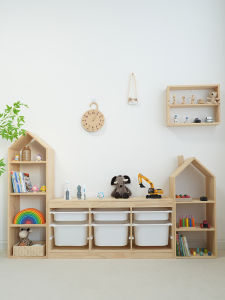 Kids Toy Storage Cabinet Solid Wood Storage Rack Combination Storage Rack Bookcase Floor Multi-Layer Picture Book Rack Locker