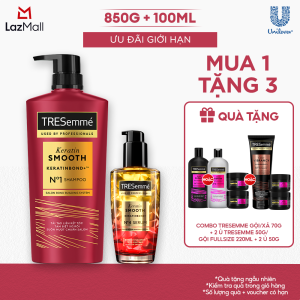 Combo Dầu Gội Serum Dưỡng Tóc TRESemmé Keratin Smooth Keratinbond+ 850g 100ml Cho Tóc Khô Xơ Rối Vào Nếp Suôn Mượt