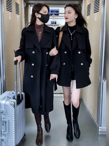 Elegant British Style Womens Coat Spring Autumn New Korean Version Slimming Midi Length Waist-Cinching Trendy Outerwear