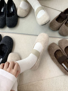 รองเท้า Mary Janes แบบสวมสำหรับผู้หญิง ทรงหัวเหลี่ยม ด้านหลังสูง ด้านหน้าแบน พื้นยาง ฤดูใบไม้ร่วง/ฤดูหนาว รองเท้าบุขนแกะแบบสวมสบาย