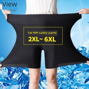 Ice Silk High Waist Safety Pants Womens Summer Bottoms Shorts No Roll Edge Belly Slimming Pants Full Size plus Size 200 Pounds