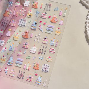 5D Cartoon Strawberry Rabbit Nail Art Stickers Kawaii Japanese Animals Self Adhesive Manicure Decals Decorations Accessory