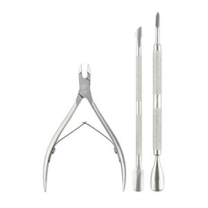 3 Pcs Nail Cuticle Pusher Dead Skin Remover Stainless Steel Nipper Spoon Dual-end Trimmer Cutter Clipper Manicure Tools