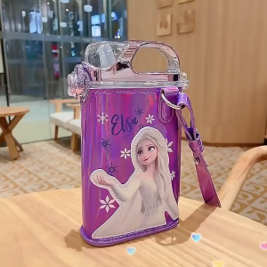Disney Ice Snow Summer Plastic Square Influencer Water Cup Duckbill Straw Sports Portable Primary School Student Water Bottle
