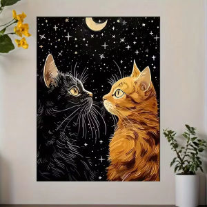 Cute Black Orange Cat with Stars Artwork Jigsaw Puzzle 500/1000/1200/2000PCS Stress Relief Puzzle Wall Art Decor Gift