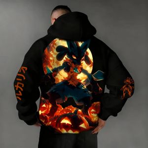 Bandai | Pokémon Halloween Dress Up Hoodie Autumn/Winter Mens New Lucario Anime Printed Harajuku Plus Size Casual Loose Parent Child Top