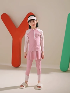 Set váy bơi màu tím YUKE cho bé gái gồm áo bơi tay dài váy và quần bơi dài che chống nắng Mirilik