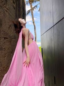 Elegant Pink Fairy High-End Necklace Dress for Women Perfect for Vacation Beach Outfits Bohemian Style Sleeveless Long Dress