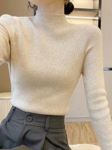 เสื้อสเวตเตอร์ถักคอสูงแบบสวมหัวทรงสลิมฟิตสำหรับผู้หญิง แขนยาว ทรงเข้ารูป แฟชั่นฤดูใบไม้ร่วง/ฤดูหนาว 2025 ใหม่