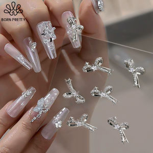 BORN PRETTY Metal Silver Pearl Butterfly Bowknot Charm Rhinestones Nail Decorations DIY Nail Art Charms Accessories
