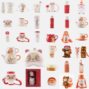 Starbuck Official Store Starbuck ปี Tiger ถ้วย2022จีนใหม่ปีแบบดั้งเดิมน่ารัก Tiger Zodiac Platinum Mark ฉนวนกันความร้อนแก้วฟางดื่มถ้วย Starbuck Tumbler Starbuck แก้ว