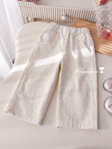 Girls Spring Collection: Korean-Style Fashionable Pants Baby Chic Floral Print Straight-Leg Pants Childrens Spring/Fall New Arrival Versatile Long Pants