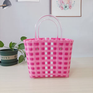 Popular Hand-Woven Bag Plastic Vegetable Basket Bag Everyday Joker Portable Basket Bath Shopping Handbag