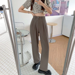 Black Wide Leg Suit Pants for Women High Waist Straight Cut Coffee Color Spring 2025 New Arrival Casual Pants Female Fashion