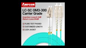 AMPCOM OM3 LC to SC UPC Fiber Optical Patch Cable Multimode Duplex MMF 50/125μm 10Gbps Bend Insensitive 2.0mm Fiber Optic Cord