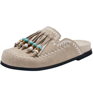 Hotwind | Beaded Fringe Cork Slipper Shoes