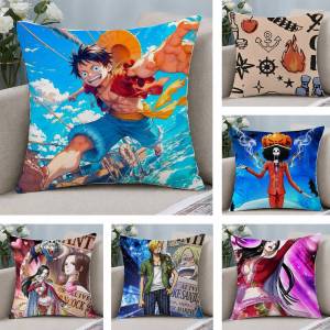 Bandai | One Piece Monkey D Luffy Anime Plush Pillow Cover Soft Short Plush Cushion Cover For Sofa Bedroom Home Decor Gift Decoration