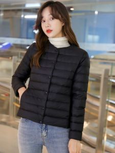 Womens Lightweight Short Cotton Jacket Lined Coat Warm round Neckline Vest Style Inner Wear V-Neck Thin Outerwear